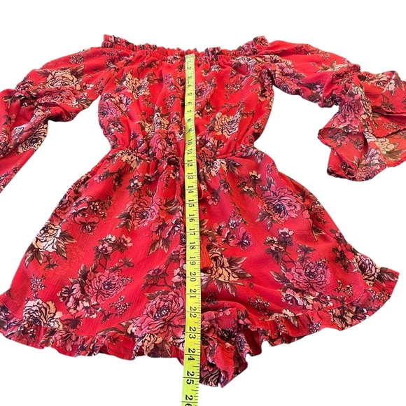 American Eagle Outfitters Red Floral Off Shoulder Roper (XXS) - Picture 8 of 12
